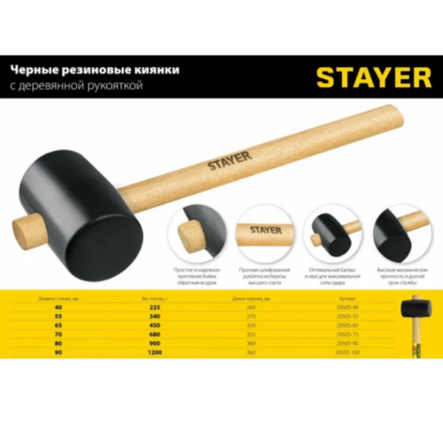 Киянка резиновая 450 г черная с деревянной рукояткой STAYER 20505-65