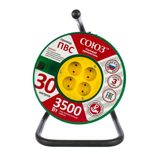 Удлинитель силовой на катушке ТМ Союз 3500 Вт 4 гн. 30 м 3303 29904