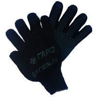 Перчатки х/б 6 нити 10 класс с ПВХ, чёрные люкс, точка Логотип (2-е нанесение )