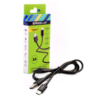 Кабель USB ERGOLUX EL Type-C 3А (1,2м) LED (черный) Зарядка+Передача 15094, 58641