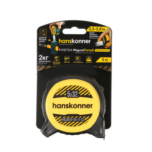Рулетка  5 м x 32 мм с магнитом HANSKONNER HK2010-05-5-32