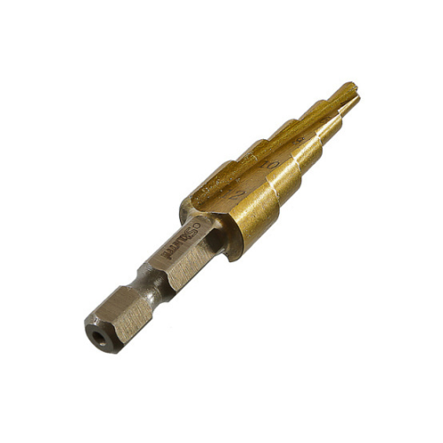 Сверло ступенчатое по металлу 4-12 мм шаг 1 мм HSS+TIN прямое STURM