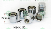 комплект секретных гаек м14*1,50*22 хром, конус, откр. с вращ. кольцом, 2 ключа 19-21 matrix_Интернет-магазин ГАРО
