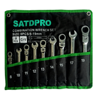 Набор ключей комбинированных трещоточных с шарниром  9 пр. 8-19 мм SATDFRO