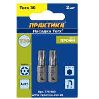 Бита 1/4 Torx с отв. TТ30х25 мм ПРАКТИКА Профи 776-409 (2 шт.)