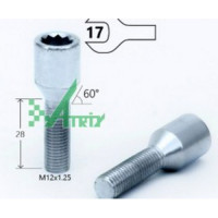 Болт М12*1,25*28 Хром, конус, внутр. шестигранник 12мм MATRIX